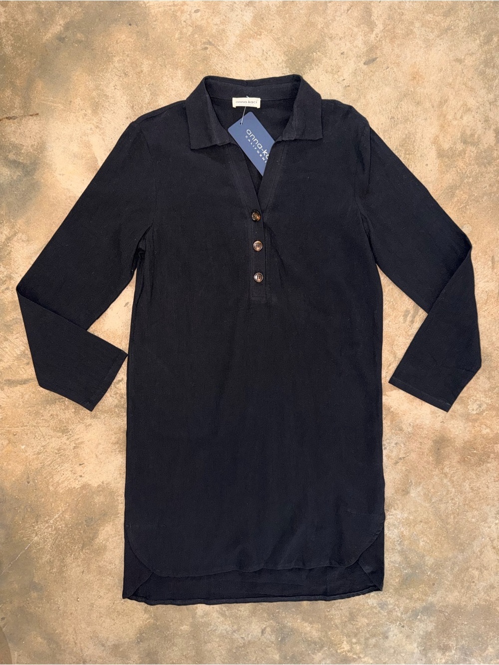 Anna-Kaci Black Shirt Dress Tunic Collared Long Sleeve Button Front NWT